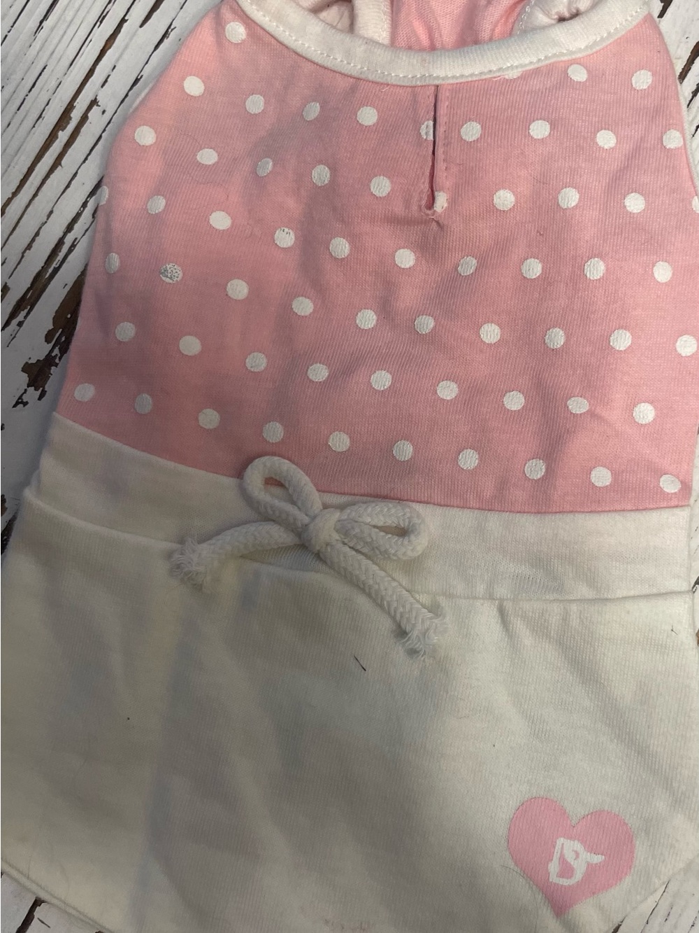 Pink Polka Dot Dog Dress with White Skirt Small